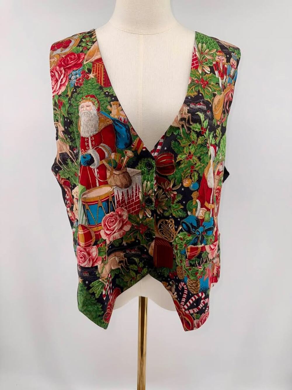 Vintage On Tour Christmas Vest Santa Drum Nutcracker Collage Size 1X